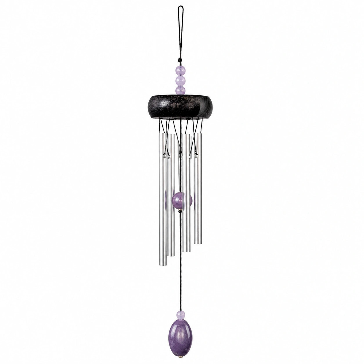 Carillon Eolico con Sfere Viola e Tubi Argento