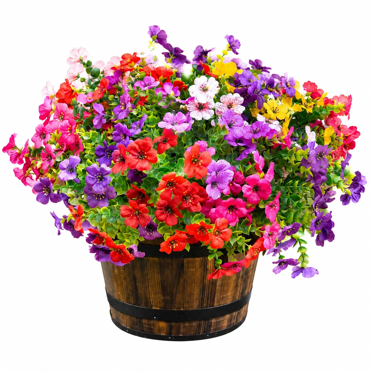 Decorazione Floreale Multicolore in Vaso di Legno