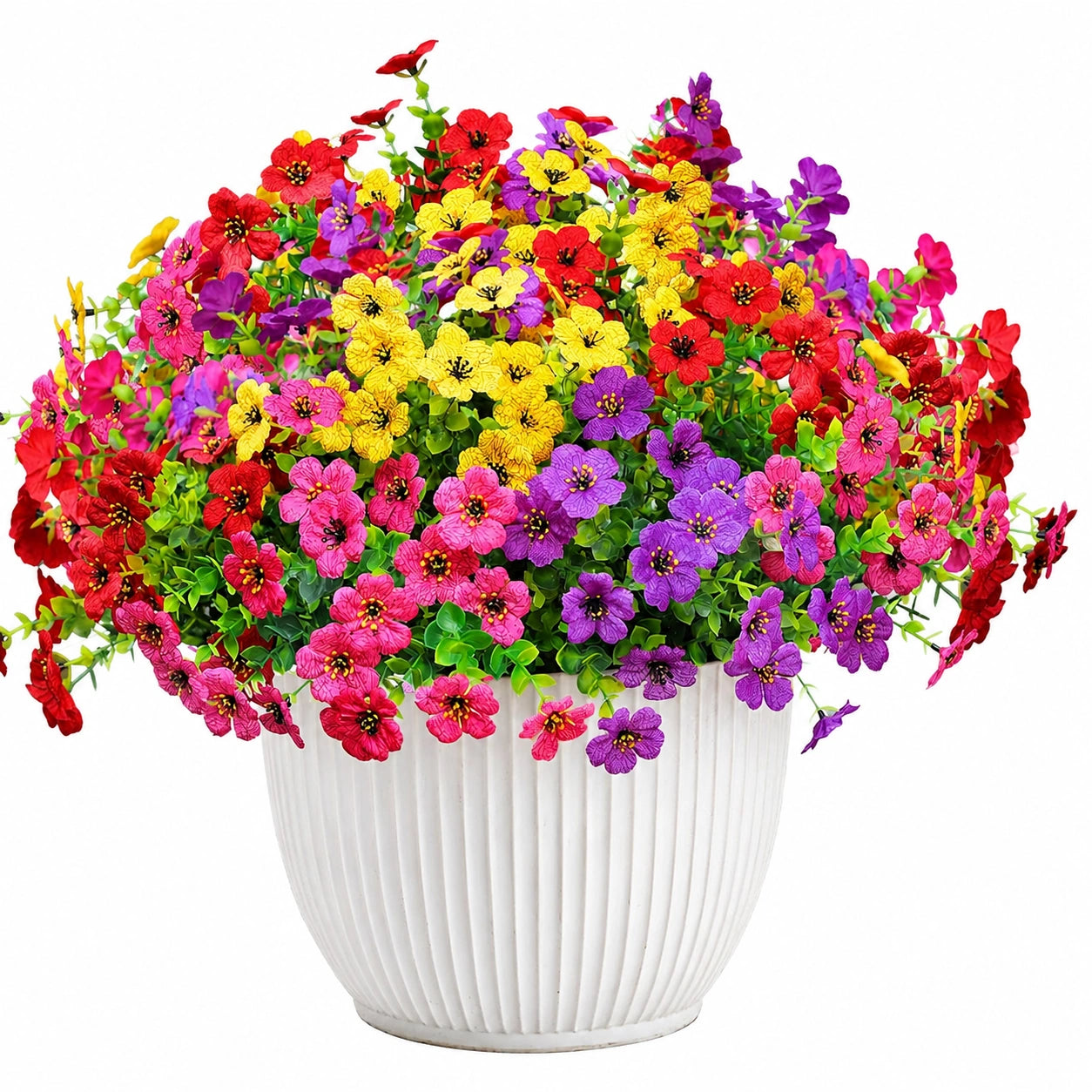 Fiori Artificiali Multicolore in Vaso Bianco