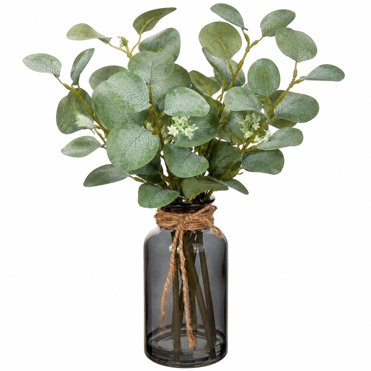 Bouquet di Eucalipto Artificiale con Vaso in Vetro, Altezza 30 cm