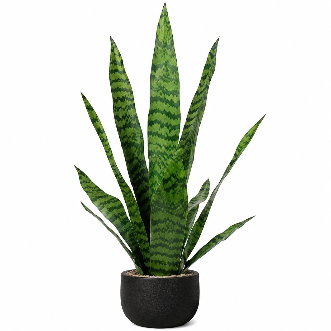 Pianta artificiale Sansevieria verde alta 70 cm con vaso nero decorativo