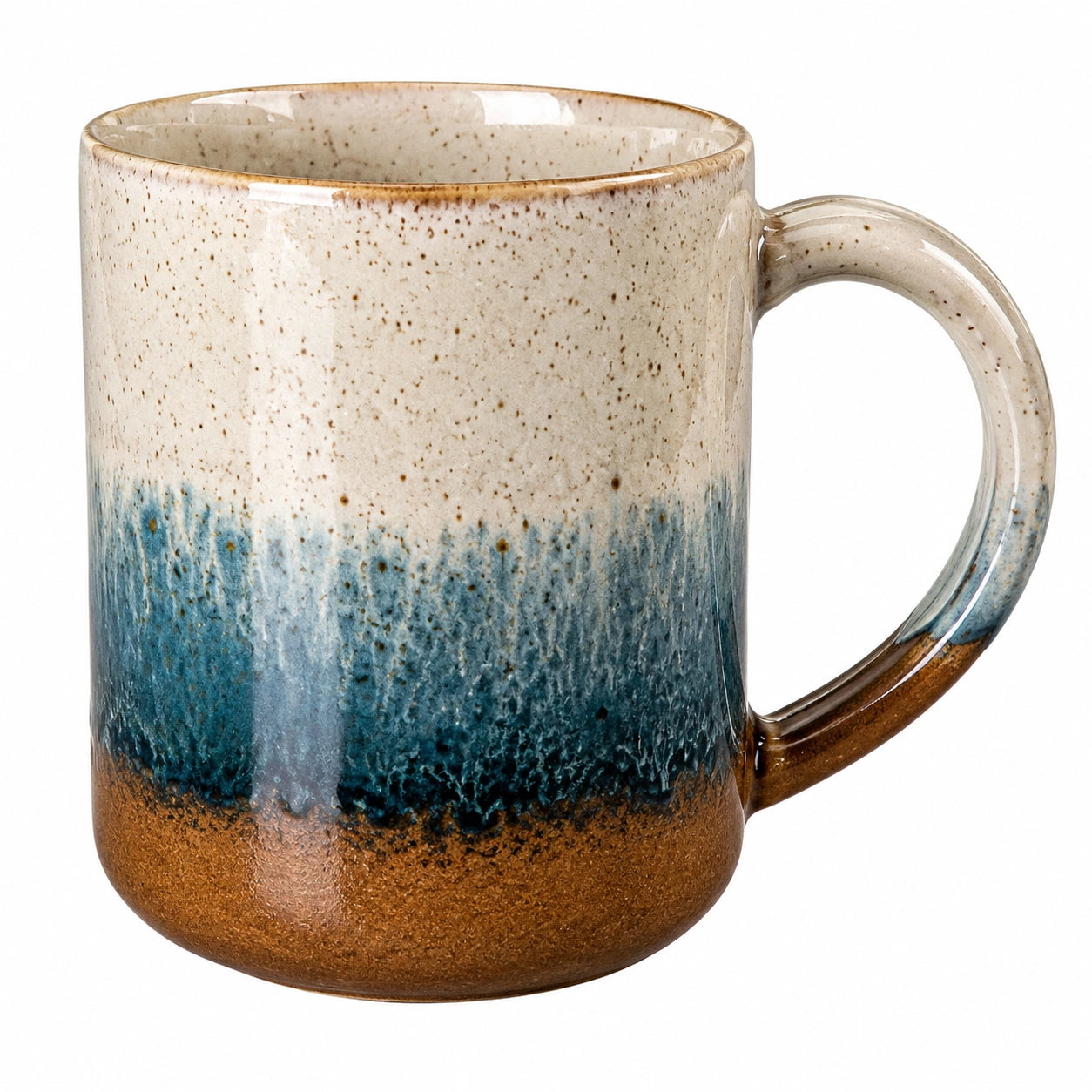 Tazza in ceramica effetto smaltato marrone, blu e beige