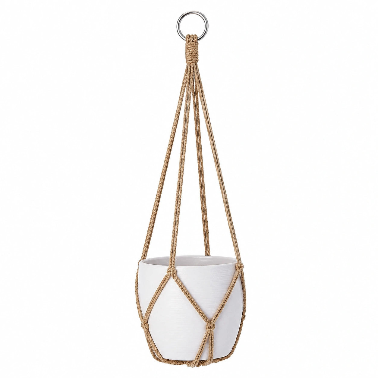 Portavaso Sospeso in Corda Macramè Bianco e Naturale